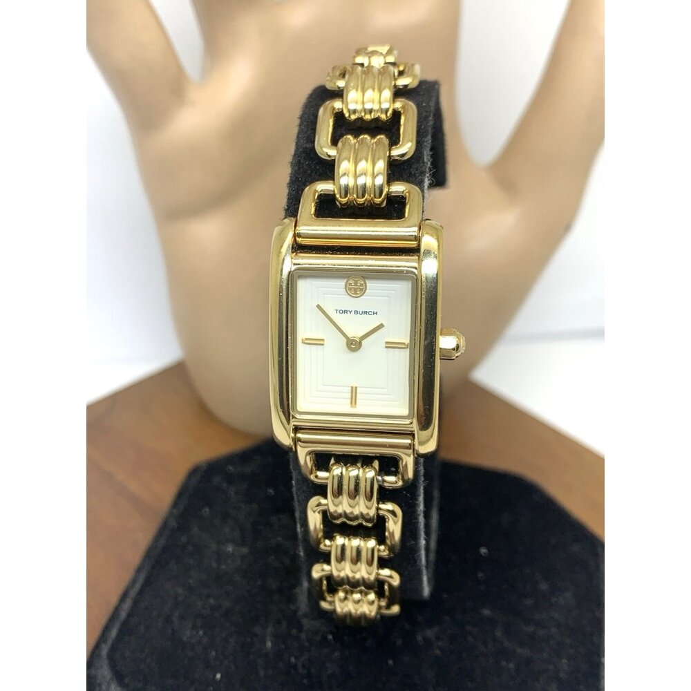 Tory Burch Womens Watch TBW1067 Quartz Cream Dial Gold Stainless Steel Tank 19mm